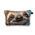 Cute sloth printed makeup bag with brown and grey pattern and top zipper closure - Realistic Sloth Face (01)