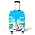 Elastic suitcase cover featuring a colorful Barcelona Sagrada Familia landmark illustration - Blue Sagrada Familia (09)