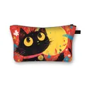 Neceser de maquillaje artístico con gato negro, gran capacidad y cierre de cremallera - Ilustración Gato Negro Fondo Rojo Amarillo (1)