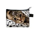 Mini cat coin purse with realistic tabby cat print and black polka dots zipper pouch - Polka Dot Realistic Tabby Cat Style (04)