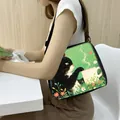 Green canvas crossbody bag with black cat illustration and adjustable nylon shoulder strap - Small / Cat and Green Cup (3)