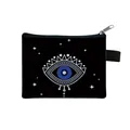 Mini black evil eye coin purse with zipper closure and white star pattern details - Small / Black Starry Evil Eye Print