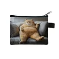 Mini orange cat coin purse with zipper and side strap featuring realistic chubby cat print - Fat Orange Cat On Sofa Style (05)