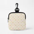 Pochette à friandises pour chien blanche avec empreintes orange et mousqueton noir - Style Carré Patte Orange Jaune