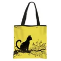 Sac shopping pliable jaune avec imprimé chat et anses noires pour usage quotidien - Chat avec Motif Fond Jaune (5)