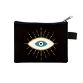 Mini rectangular black fabric coin purse featuring a blue evil eye print with top zipper - Small / Black Gold Ray Evil Eye Print