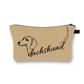 Minimalist dachshund pattern makeup bag with black zipper on white background - Black Single Line Dachshund with Dachshund Art Text (7)