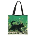 Sac fourre-tout pliable avec chat noir sur touches de piano et motifs de marguerites - Chat avec Piano et Motif de Pâquerette (6)