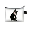 Mini tuxedo cat printed coin purse with black zipper and white canvas fabric - Tuxedo Cat Illustration Style (07)