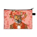 Rosa Kosmetiktasche mit Leoparden-Print, stilvoller Tiergrafik und Reißverschluss - Stil 03