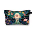 Floral girl illustration polyester cosmetic bag with zipper closure and artistic print - Closed Eyes Girl with Floral Style (1)