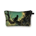 Neceser con silueta de gato negro y estampado de bosque fantástico con cremallera - Silueta de Gato Negro Noche de Luna en el Bosque (4)