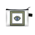 Mini Evil Eye coin purse in white canvas with blue graphic and secure black zipper - Small / White Frame Evil Eye Print