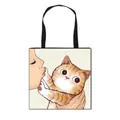 Polyester tote bag featuring a cute girl kissing an orange cat cartoon illustration - Orange Striped Big Eyes Cat Style (7)