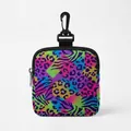 Neon dierenprint hondentrainingstasje met zwarte karabijnhaak en metalen rits - Neon Luipaard Zebra Print / Vierkant