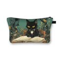 Trousse à maquillage en polyester avec chat noir lisant un livre et fermeture éclair - Chat Noir de Conte de Fées Lisant au Bureau (5)