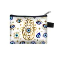 Mini canvas coin purse with golden Hamsa Hand and blue Evil Eye patterns on white fabric - Small / White All-over Hamsa Print
