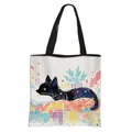 Sac fourre-tout pliable avec motif chat, aquarelle arc-en-ciel et anses noires - Motif de Chat Estompé à l'Aquarelle (8)