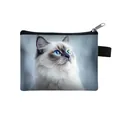 Mini cat coin purse featuring a ragdoll cat print with zipper and side loop - Blue-Eyed Longhair Cat Head Style (09)