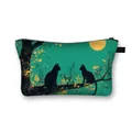 Trousse de maquillage chat bleu-vert avec motif lune, grand sac de toilette léger - Deux Chats Noirs Lune Arbre Doré (6)