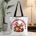 Christmas canvas tote bag with holiday sweets illustration and festive typography - White Dessert Slogan Design (12)