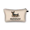 Beige dachshund dog print travel cosmetic bag with black zipper and custom text - Dachshund Illustration and Dachshund Letters Style (4)