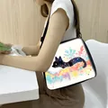 White canvas shoulder bag with artistic colorful cat illustration and black trim - Colorful Cat and Floral (8)