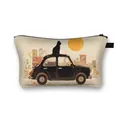 Grande trousse à maquillage avec chat noir sur voiture rétro et motif de coucher de soleil - Chat Noir Ville Coucher de Soleil Voiture Vintage (10)