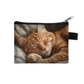 Mini zipper cat coin purse with cute sleeping ginger kitten print and side handle - Sleeping Ginger Cat Style (12)