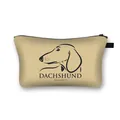 Sand dachshund travel makeup bag featuring a minimalist black line art purebred print - Dachshund Head Sketch with DACHSHUND PUREBRED Text (5)