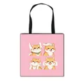 Sac fourre-tout en toile rose avec poignées noires et motifs mignons de chien Shiba Inu - Shiba Inu Rose Visage Pressé