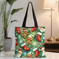 Christmas canvas tote bag with festive gingerbread and Santa print on green background - Green Gingerbread Man Print (10)