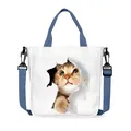 Süße weiße Canvas-Tasche mit 3D-Katzenprint und verstellbaren blauen Schultergurten - 3D Realistischer Orange Katze Stil (2)