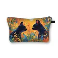 Trousse à maquillage en polyester avec imprimé chat bleu et motifs floraux - Deux Chats Regardant Fleurs Coucher de Soleil (11)