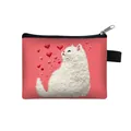 Deep pink mini cat coin purse with heart patterns and black zipper closure - Pink Heart White Cat Style (13)