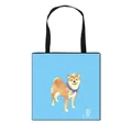 Grand sac fourre-tout bleu clair avec imprimé chien Shiba Inu et bandoulières noires - Bleu Clair Shiba Inu d'Été