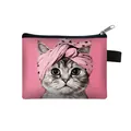 Mini cat coin purse in pink featuring a grey tabby kitten with a polka dot headband - Gray Cat With Headband Style (14)