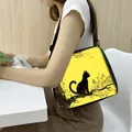 Bright yellow crossbody bag with black cat illustration and adjustable strap - Cat on Branch Yellow (11)