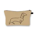Minimalist dachshund pattern cosmetic bag in khaki with a durable black zipper - Dachshund Black Minimalist Single Line Pattern (8)