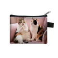 Mini cat coin purse with zipper featuring two calico cats print on pink sofa design - Calico Cat Sofa Relaxing Style (15)