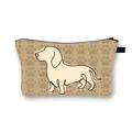 Travel makeup bag with minimalist dachshund print and zipper closure in khaki finish - Dark Brown Paw Prints with Simple Line Dachshund (9)