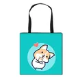 Sac fourre-tout en toile turquoise avec imprimé corgi mignon et anses noires - Corgi Turquoise Câlin