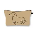 Khaki dachshund print makeup bag with black zipper and minimalist dog line art - Minimalist Black Line Dachshund (10)