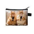 Mini cat coin purse featuring funny orange cats on sofa print with a black zipper - Anthropomorphic Ginger Cat Remote Style (16)