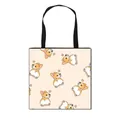 Sac fourre-tout en toile avec motifs de chiens corgis et poignées noires - Imprimé Corgi All-Over Beige
