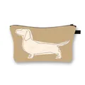 Dachshund pattern makeup bag in beige canvas with a black zipper and side loop - Black Geometric Line Dachshund (11)