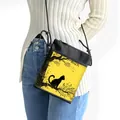 Minibolso bandolera negro y amarillo con ilustración de gato y árbol - Estilo Gato Negro y Árboles Amarillos