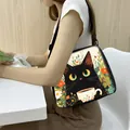 Fashionable crossbody tote bag featuring artistic black cat and floral print design - Big Eye Cat Orange Flower (9)