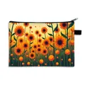 Dettaglio della stampa girasole su una borsa trucco piatta con cerniera nera e gancio laterale - Illustrazione Artistica Girasole (19)