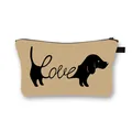 Beige dachshund love silhouette makeup bag with zipper closure for travel storage - Dachshund Silhouette with Love Art Text (12)